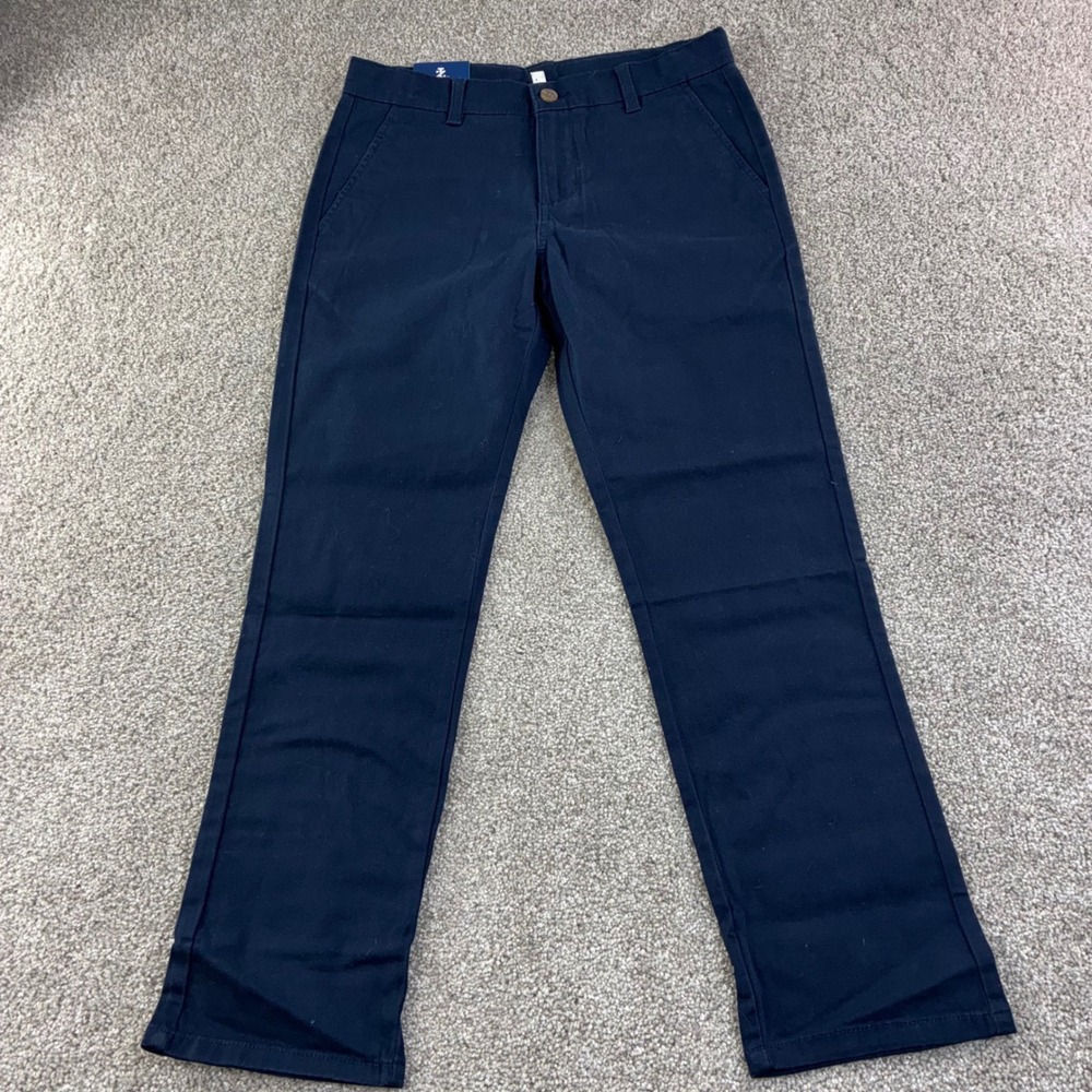 IZOD Kids Chino Uniform Pants Navy Blue Flat Front Straight Leg Stretch Size 14